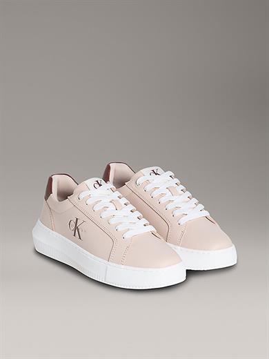 Calvin Klein Kadın Deri Bağlamalı Düz Taban Yuvarlak Burun Ck Desenli Pembe Sneaker YW0YW01872-0JX