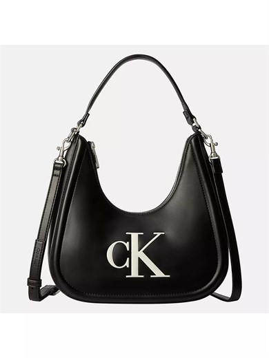 Calvin Klein Kadın Deri Kısa Kulp Fermuar Kapama CK Logo Desenli Siyah Çanta LV04F3561G-3L2