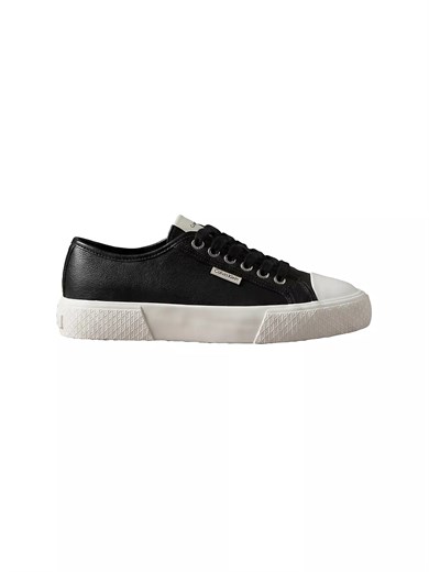 Calvin Klein Kadın Düşük Bilekli CK Logo Detaylı Hakiki Deri Siyah Sneaker HW0HW03077-BEH