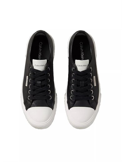 Calvin Klein Kadın Düşük Bilekli CK Logo Detaylı Hakiki Deri Siyah Sneaker HW0HW03077-BEH