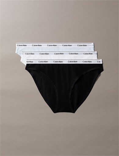 Calvin Klein Kadın Esnek Pamuklu Logo Bantlı Düşük Bel Üçlü Paket Siyah-Beyaz Külot LV00QD5207-GG2