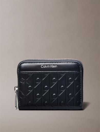 Calvin Klein Kadın Fermuar Kapama Deri CK Desen İç Bölme Siyah Cüzdan LV04F1081G-UB1