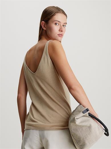 Calvin Klein Kadın İnce Askılı V Yaka Rahat Kesim Günlük Bej Spor Atlet K20K206524-PBS