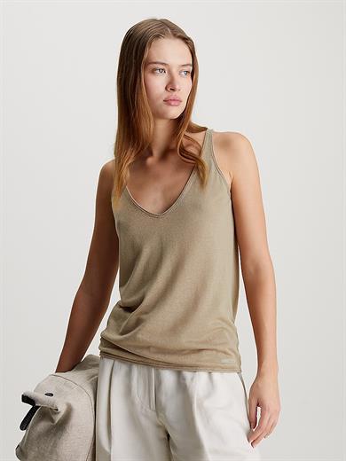 Calvin Klein Kadın İnce Askılı V Yaka Rahat Kesim Günlük Bej Spor Atlet K20K206524-PBS
