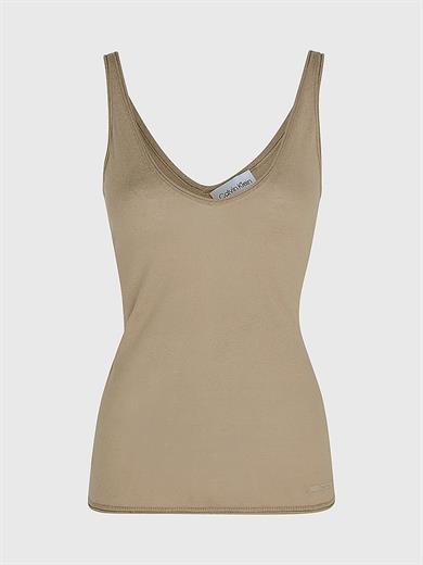 Calvin Klein Kadın İnce Askılı V Yaka Rahat Kesim Günlük Bej Spor Atlet K20K206524-PBS