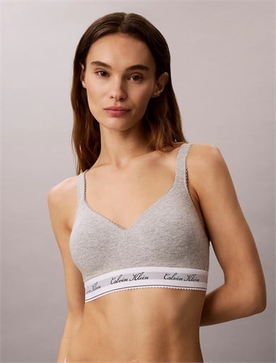 Calvin Klein Kadın İnce Askılı Pamuklu Logo Detaylı Elastik Bel Bantlı Gri Bralet LV00QF9071-P7A