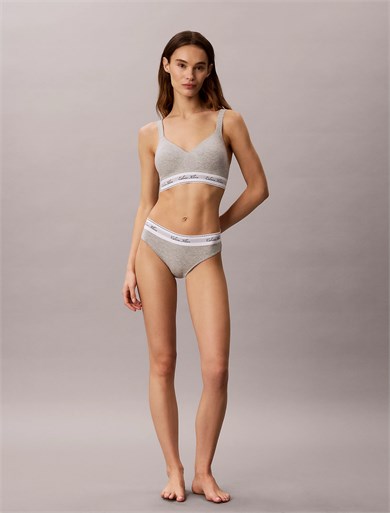 Calvin Klein Kadın İnce Askılı Pamuklu Logo Detaylı Elastik Bel Bantlı Gri Bralet LV00QF9071-P7A
