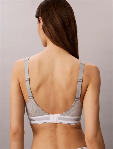 Calvin Klein Kadın İnce Askılı Pamuklu Logo Detaylı Elastik Bel Bantlı Gri Bralet LV00QF9071-P7A