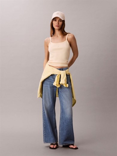 Calvin Klein Kadın İp Askılı Kare Yaka CK Logo İşlemeli Bej Atlet LV047G208G-TGY