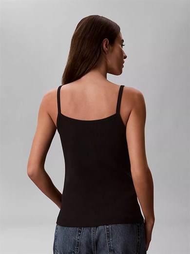 Calvin Klein Kadın İp Askılı Kare Yaka CK Logo İşlemeli Siyah Atlet LV047G208G-UB1