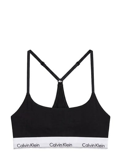 Calvin Klein Kadın İp Askılı Kare Yaka CK Logo İşlemeli Siyah Bralet LV00QF8995-UB1