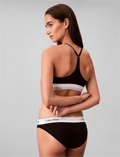 Calvin Klein Kadın İp Askılı Kare Yaka CK Logo İşlemeli Siyah Bralet LV00QF8995-UB1