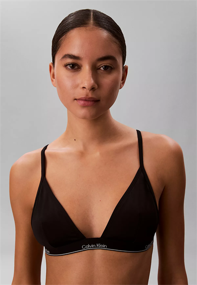 Calvin Klein Kadın İp Askılı Üçgen Gögüs Altı Calvin Yazı Desenli Süngerli Siyah Bikini Üstü LV00Q61208-UB1