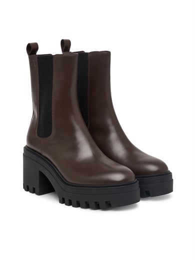 Calvin Klein Kadın Kalın Topuklu %100 Deri Rahat Taban Kahverengi Bot & Bootie YW0YW01547-BAM