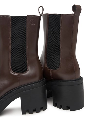 Calvin Klein Kadın Kalın Topuklu %100 Deri Rahat Taban Kahverengi Bot & Bootie YW0YW01547-BAM