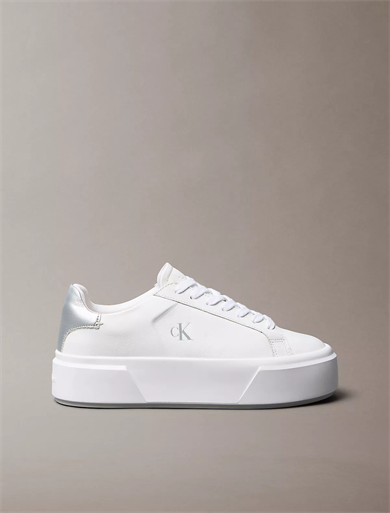 Calvin Klein Kadın Kalın Topuk Deri Bağcıklı Rahat Taban Beyaz Sneaker YW0YW01929-0LC