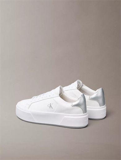 Calvin Klein Kadın Kalın Topuk Deri Bağcıklı Rahat Taban Beyaz Sneaker YW0YW01929-0LC