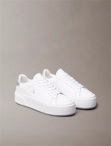 Calvin Klein Kadın Kalın Topuk Deri Bağcıklı Rahat Taban Beyaz Sneaker YW0YW01929-0LC