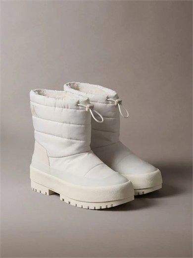 Calvin Klein Kadın Kapitoneli Büzgü İpli Kalın Tabanlı Logolu Ekru Bot & Bootie HW0HW03245-066