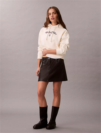 Calvin Klein Kadın Kapüşonlu Yaka CK Baskılı Uzun Kollu Rahat Kesim Beyaz Sweatshirt LV047E208G-YAT