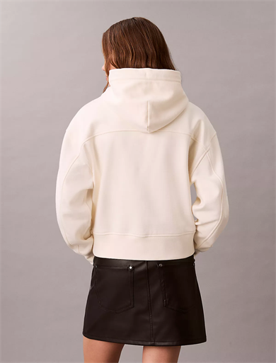 Calvin Klein Kadın Kapüşonlu Yaka CK Baskılı Uzun Kollu Rahat Kesim Beyaz Sweatshirt LV047E208G-YAT
