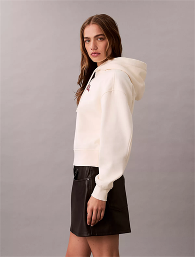 Calvin Klein Kadın Kapüşonlu Yaka CK Baskılı Uzun Kollu Rahat Kesim Beyaz Sweatshirt LV047E208G-YAT