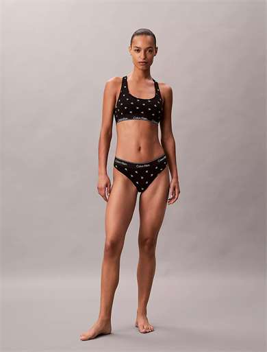 Calvin Klein Kadın Kare Yaka Lastikli Dar Calvin Yazı Desenli Siyah Bralet LV00QF8493-PCS