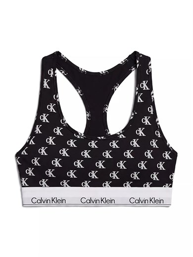 Calvin Klein Kadın Kare Yaka Lastikli Dar Calvin Yazı Desenli Siyah Bralet LV00QF8493-JGJ