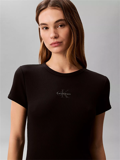 Calvin Klein Kadın Kısa Kol Düz Bisiklet Yaka Midi Boy Siyah Elbise LV047F241G-UB1