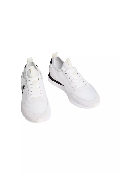 Calvin Klein Kadın Logolu Süet Detaylı CK Desenli Bağlamalı Rahat Taban Beyaz Sneaker YW0YW02060-05V