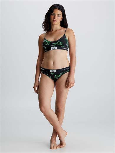 Calvin Klein Kadın Marka Logolu Askılı Spor Giyim Günlük Siyah-Yeşil Büstiyer 000QF7216E-GNG