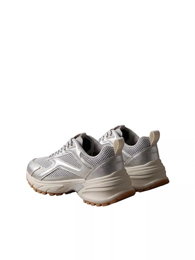 Calvin Klein Kadın Metalik Detaylı File ve Deri Karışımlı CK Şerit Logolu Gri Sneaker HW0HW03251-0IP