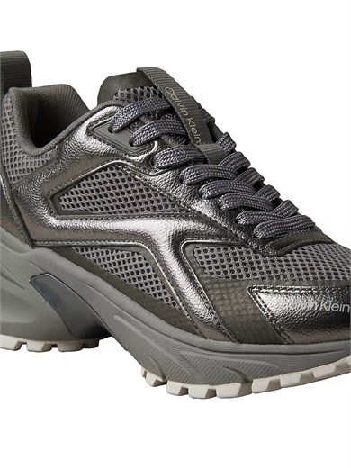 Calvin Klein Kadın Metalik Detaylı File ve Deri Karışımlı CK Şerit Logolu Gri1 Sneaker HW0HW03251-0IQ