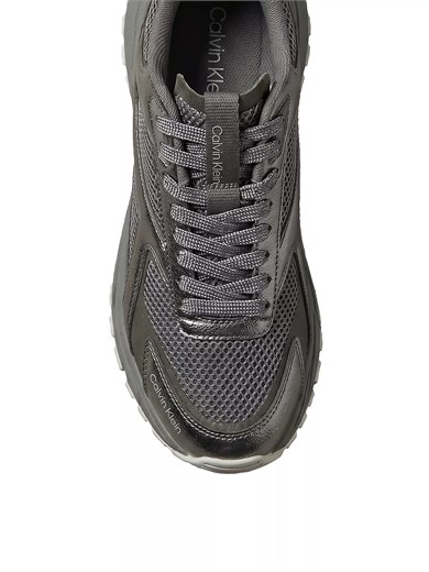 Calvin Klein Kadın Metalik Detaylı File ve Deri Karışımlı CK Şerit Logolu Gri1 Sneaker HW0HW03251-0IQ