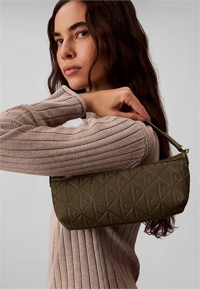 Calvin Klein Kadın Monogram Logo Desenli Üstten Tutmalı Çıkarılabilir Omuz Askılı Fermuarlı Yeşil Çanta LV04F3879G-LI1