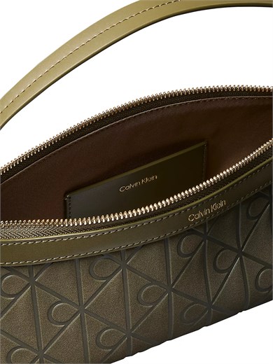 Calvin Klein Kadın Monogram Logo Desenli Üstten Tutmalı Çıkarılabilir Omuz Askılı Fermuarlı Yeşil Çanta LV04F3879G-LI1