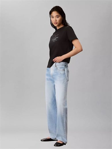 Calvin Klein Kadın Normal Kalıp CK Logo Baskılı Yuvarlak Yakalı Kısa Kollu Siyah T-Shirt LV047H800G-UB1