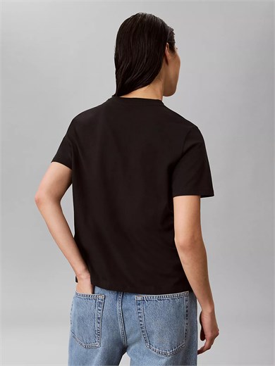Calvin Klein Kadın Normal Kalıp Pamuklu Yuvarlak Yakalı Kısa Kollu Siyah T-Shirt LV047H803G-UB1
