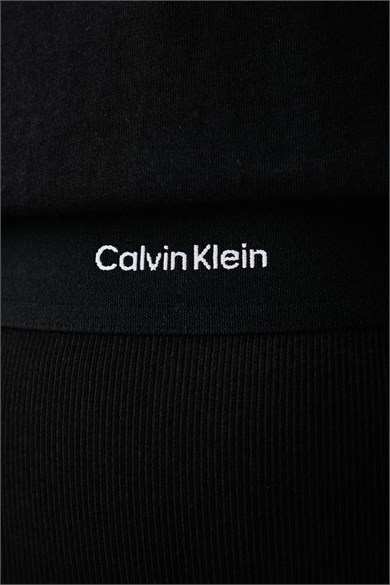 Calvin Klein Kadın Normal Kalıp Beli Lastikli Pamuklu Fitilli Örgü Kumaş Midi Boy Siyah Etek LV047H241G-UB1