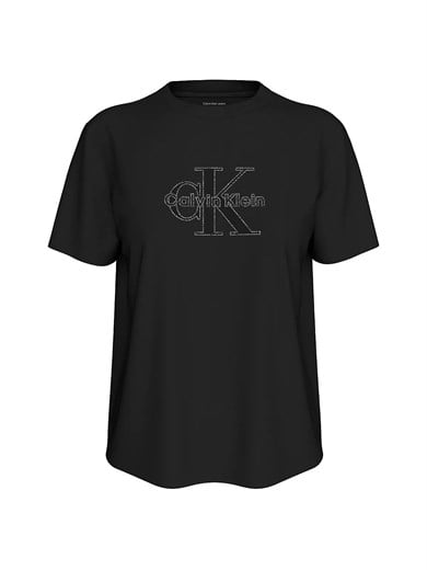 Calvin Klein Kadın Normal Kalıp CK Logo Baskılı Yuvarlak Yakalı Kısa Kollu Siyah T-Shirt LV047H800G-UB1