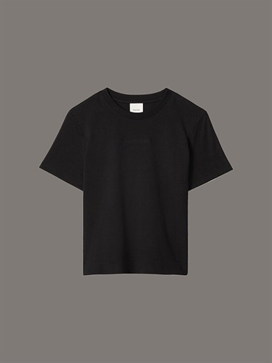 Calvin Klein Kadın Normal Kesim Yuvarlak Yakalı Pamuklu Logo Nakışlı Kısa Kollu Siyah T-Shirt LV044C905G-UB1