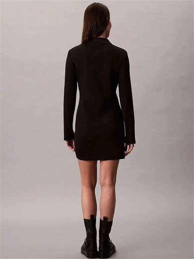 Calvin Klein Kadın Normal Kalıp Yuvarlak Yakalı Logo Nakışlı Örme Mini Siyah Elbise LV047H319G-UB1
