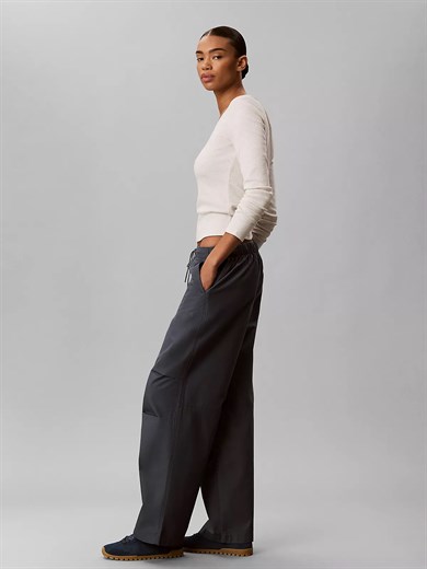 Calvin Klein Kadın Normal Kalıp Beli Lastikli Geniş Paçalı Pamuk Lacivert Pantolon LV047G610G-CEG