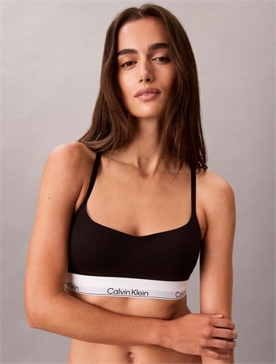 Calvin Klein Kadın Pamuk Modal Hafif Dolgulu Balensiz Çapraz Askı Uyumlu Siyah Bralet LV00QF8994-UB1