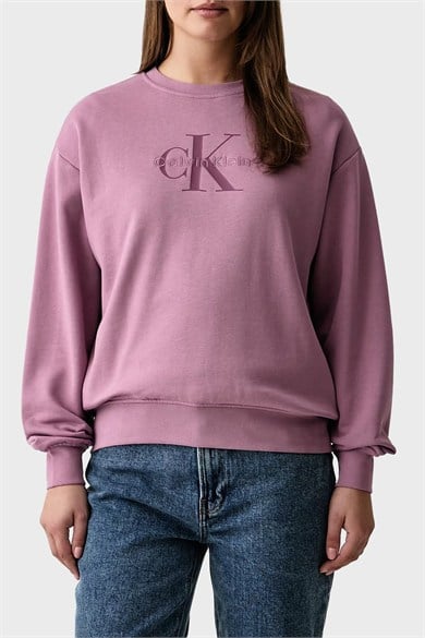 Calvin Klein Kadın Pamuklu CK Logo Detaylı Uzun Kollu Lila Sweatshirt LV047B234G-VCB
