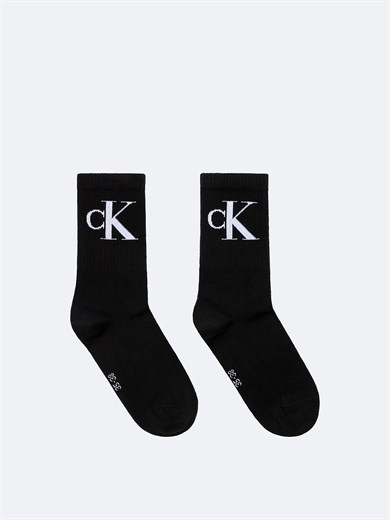 Calvin Klein Kadın Pamuklu CK Logo Detaylı Uzun İkili Paket Siyah Çorap C701228811-001