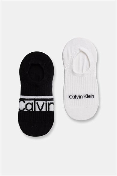 Calvin Klein Kadın Pamuklu Renk Geçişli Logo Detaylı İkili Paket Siyah Çorap C701238130-004