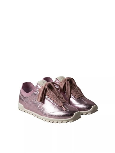 Calvin Klein Kadın Parlak Folyo Kaplama Deri Monogram Logolu Yedek Bağcıklı Pembe Sneaker HW0HW03305-02J