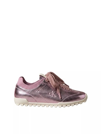 Calvin Klein Kadın Parlak Folyo Kaplama Deri Monogram Logolu Yedek Bağcıklı Pembe Sneaker HW0HW03305-02J