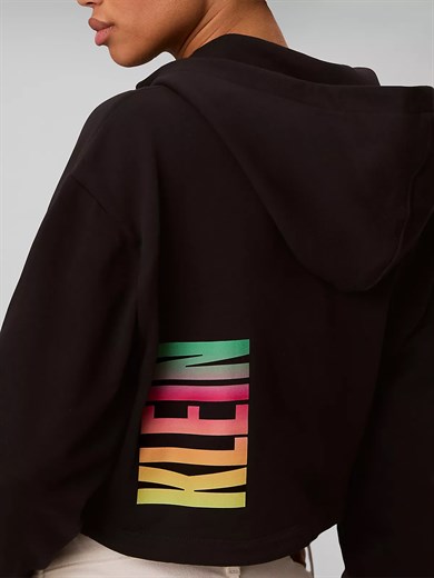 Calvin Klein Kadın Rahat Kalıp Yarım Fermuarlı Kapüşonlu Uzun Kollu Crop Siyah Sweatshirt LV047G291G-UB1